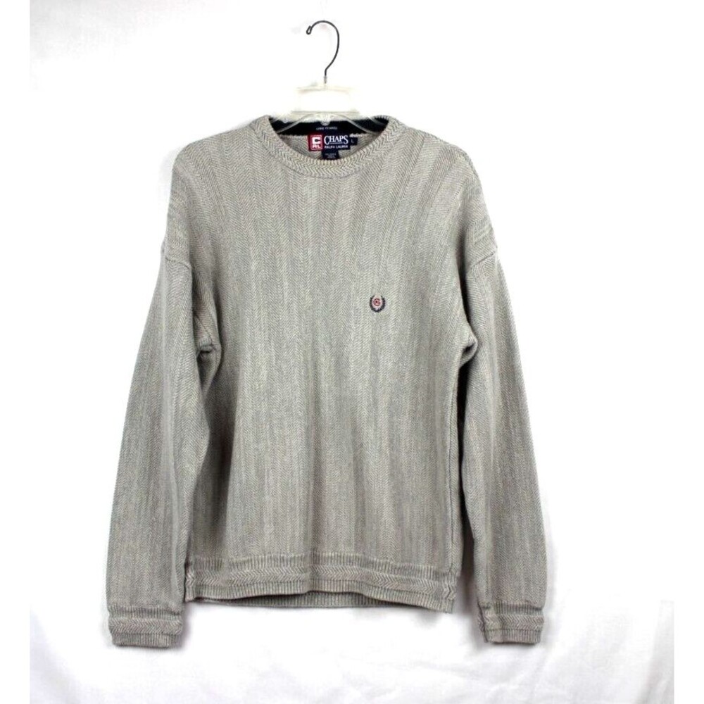VTG Chaps Ralph Lauren Sweater Mens Large Beige Knit Hand Frame Fisherman Travel